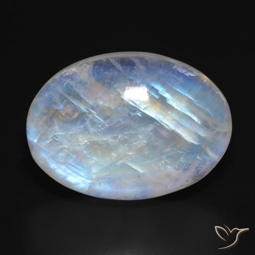 31.82ct 天然 蓝白色 彩虹月长石, 椭圆形, 半透明