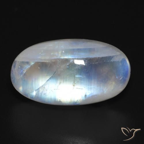 12.55ct 天然 蓝白色 彩虹月长石, 椭圆形, 半透明