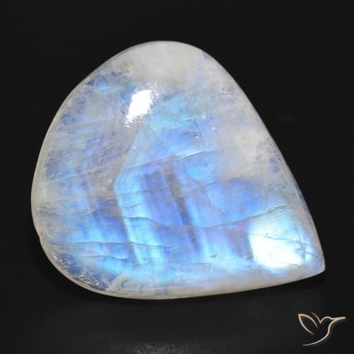 28.06ct 天然 蓝白色 彩虹月长石, 梨形, 半透明