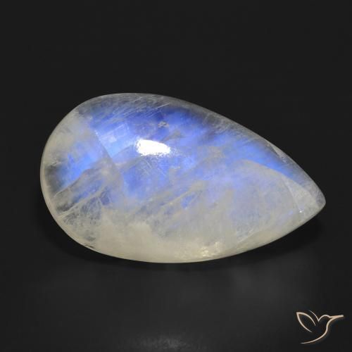 21.02ct 天然 蓝白色 彩虹月长石, 梨形, 半透明