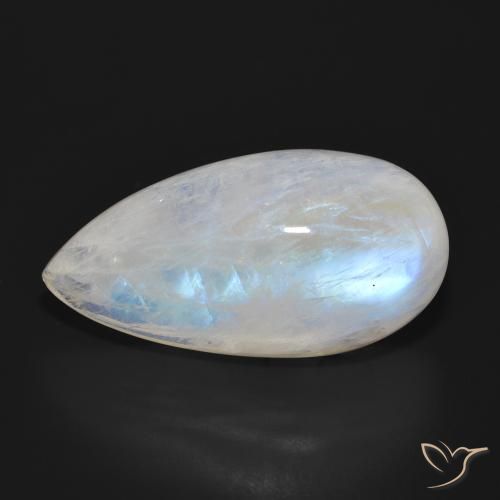 25.85ct 天然 蓝白色 彩虹月长石, 梨形, 半透明