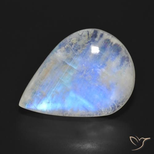 24.76ct 天然 蓝白色 彩虹月长石, 梨形, 半透明
