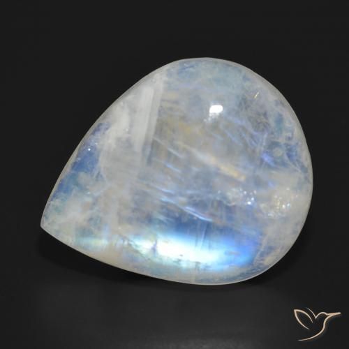 19.29ct 天然 蓝白色 彩虹月长石, 梨形, 半透明