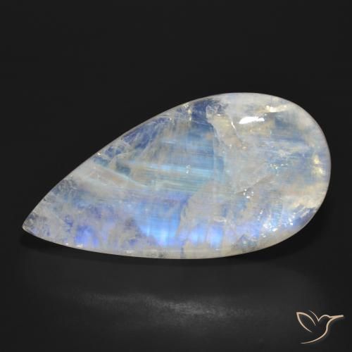 30.09ct 天然 蓝白色 彩虹月长石, 梨形, 半透明