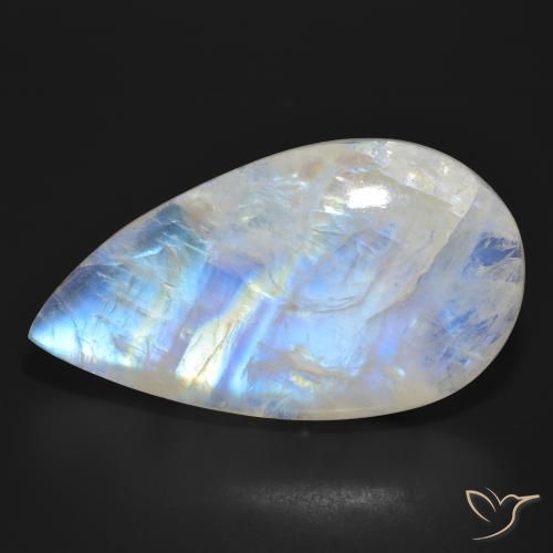 47.03ct 天然 蓝白色 彩虹月长石, 梨形, 半透明