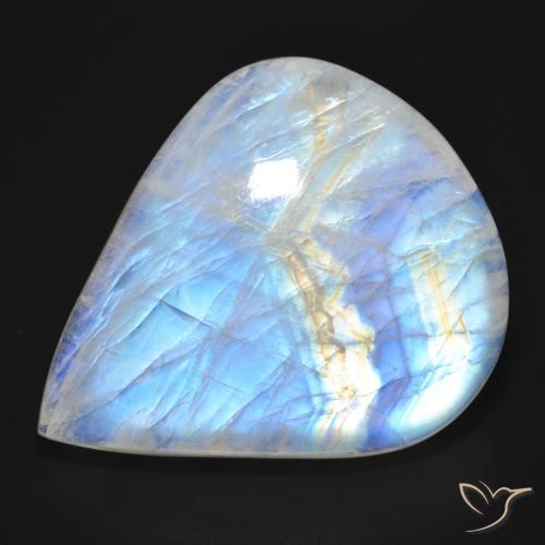 76.92ct 天然 蓝白色 彩虹月长石, 梨形, 半透明