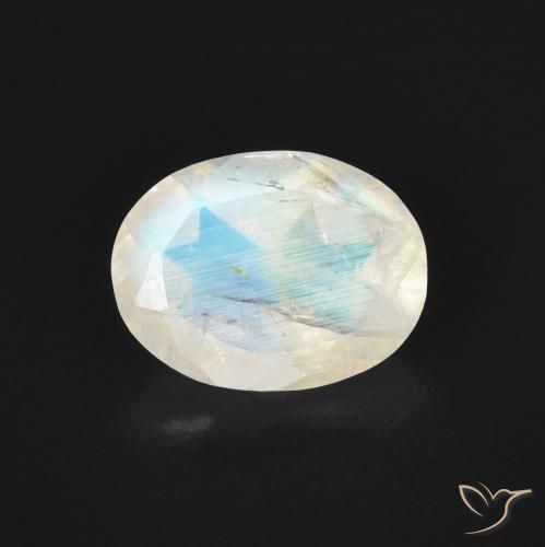 1.06ct 天然 蓝白色 彩虹月长石, 椭圆形, 透明