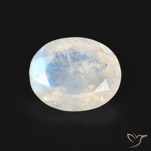 3.00ct 天然 蓝白色 彩虹月长石, 椭圆形, 透明