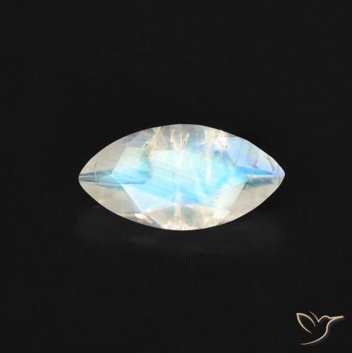 0.52ct 天然 蓝白色 彩虹月长石, 榄尖形, 透明