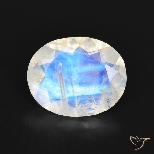 2.58ct 天然 蓝白色 彩虹月长石, 椭圆形, 透明