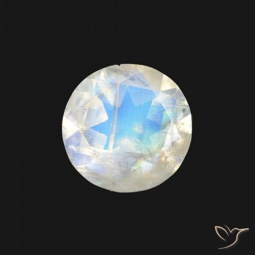 1.04ct 天然 蓝白色 彩虹月长石, 圆形的, 透明