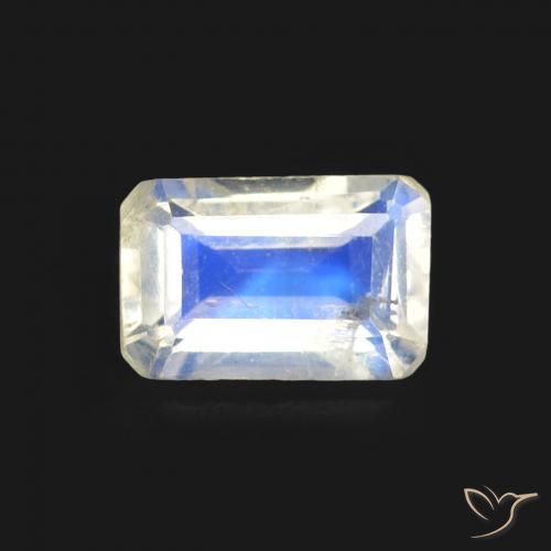 0.57ct 天然 蓝白色 彩虹月长石, 祖母绿式切割, 透明