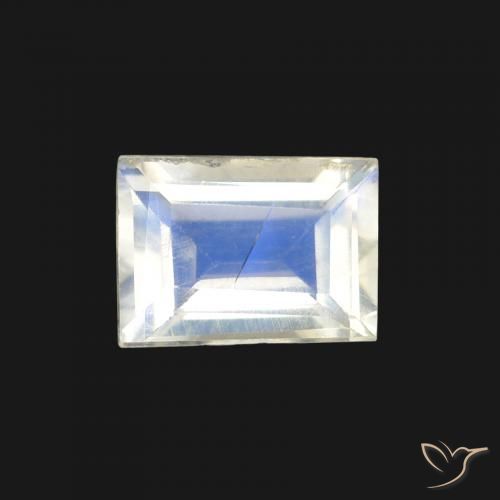 1.00ct 天然 蓝白色 彩虹月长石, 狭长方形, 透明