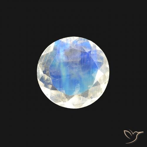 0.40ct 天然 蓝白色 彩虹月长石, 圆形的, 透明