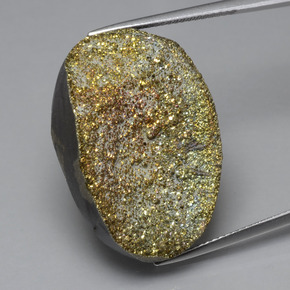 30.22克拉天然多色彩虹黄铁矿，椭圆形切割，28.3×19.1毫米，不透明