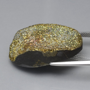 30.22克拉天然多色彩虹黄铁矿，椭圆形切割，28.3×19.1毫米，不透明