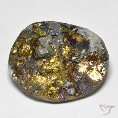32.58克拉天然多色彩虹黄铁矿，异形，23.1×18.4毫米，不透明