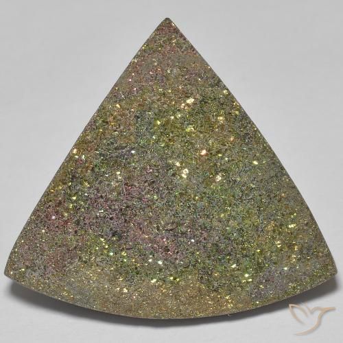 19.03ct 天然 彩色 彩虹黄铁矿, 胖三角形, 不透明