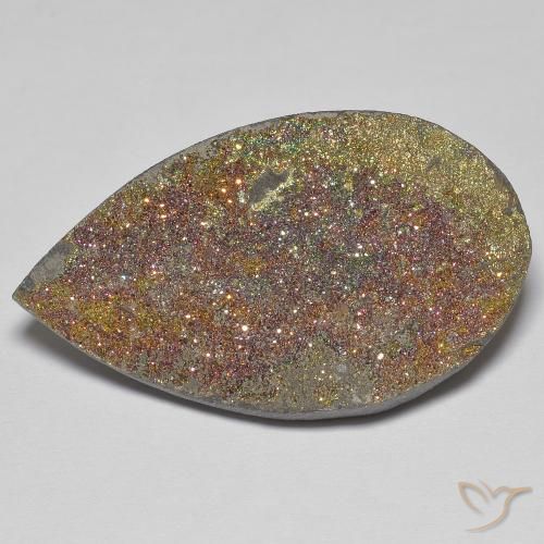 24.25ct 天然 彩色 彩虹黄铁矿, 梨形, 不透明