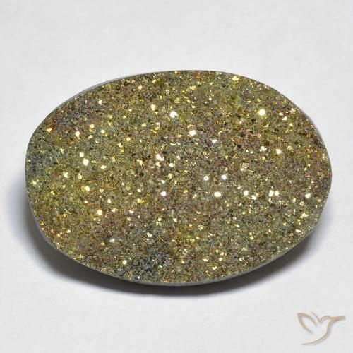 18.36ct 天然 彩色 彩虹黄铁矿, 椭圆形, 不透明