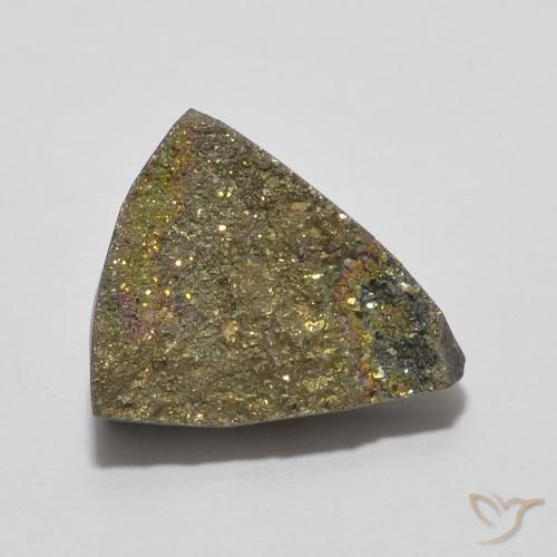 4.89ct 天然 彩色 彩虹黄铁矿, 胖三角形, 不透明