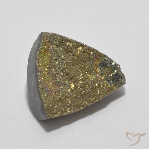 4.89克拉天然彩虹黄铁矿，胖三角形，不透明