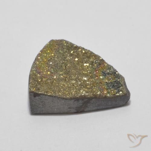 4.89克拉天然彩虹黄铁矿，胖三角形，不透明