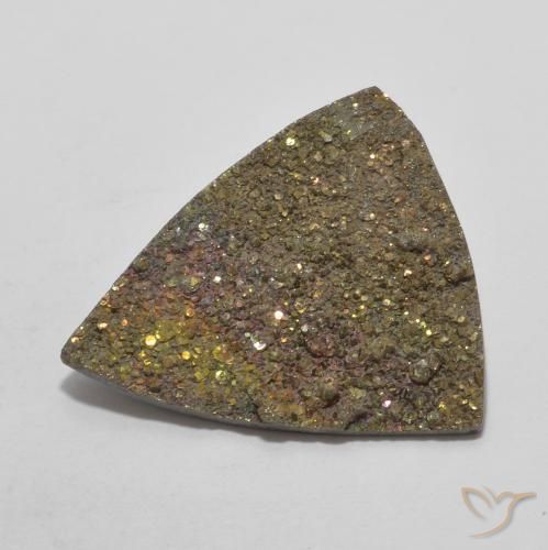 7.81ct 天然 彩色 彩虹黄铁矿, 胖三角形, 不透明