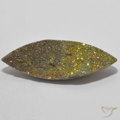 6.89ct 天然 彩色 彩虹黄铁矿, 榄尖形, 不透明