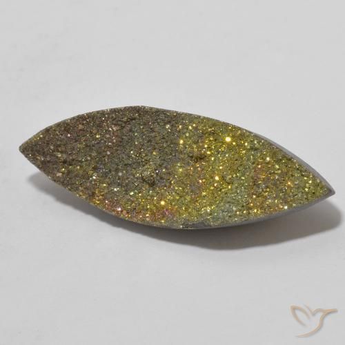 6.89克拉天然彩虹黄铁矿，榄尖形，不透明