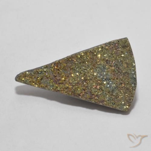 4.43ct 天然 彩色 彩虹黄铁矿, 胖三角形, 不透明