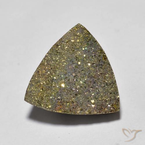 6.36ct 天然 彩色 彩虹黄铁矿, 胖三角形, 不透明