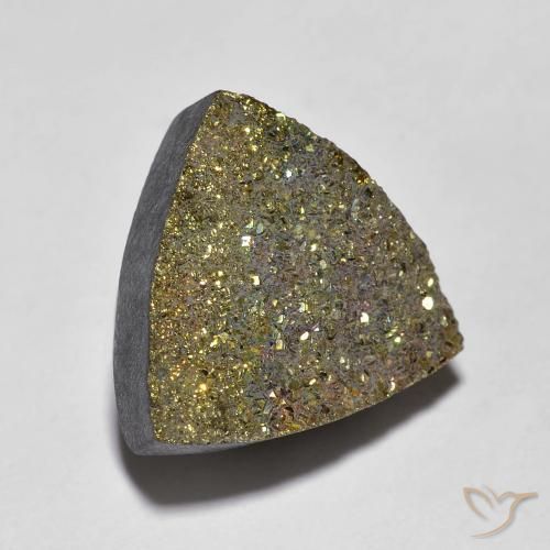 6.36克拉天然彩虹黄铁矿，胖三角形，不透明