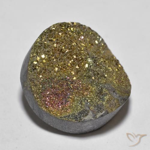 13.50ct 天然 彩色 彩虹黄铁矿, 圆形的, 不透明