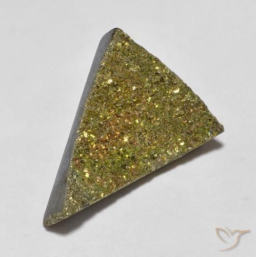 6.04ct 天然 彩色 彩虹黄铁矿, 胖三角形, 不透明