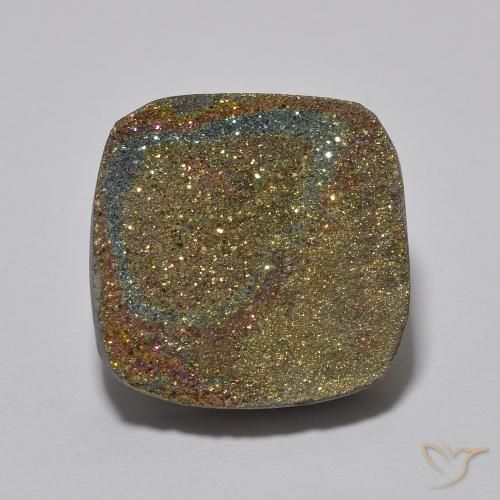 10.04ct 天然 彩色 彩虹黄铁矿, 软垫, 不透明