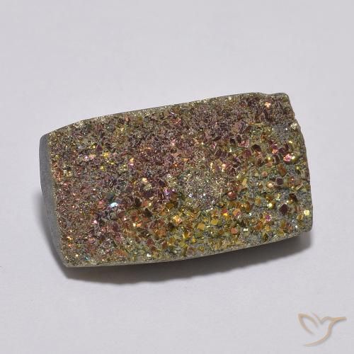 7.91克拉天然彩虹黄铁矿，狭长方形，不透明