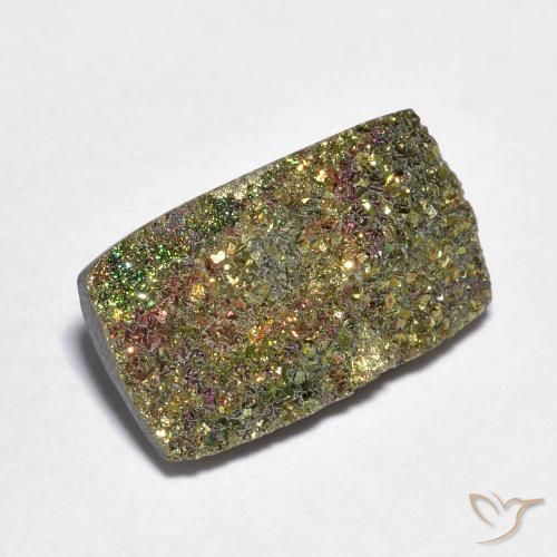 4.15克拉天然多色彩虹黄铁矿，长方形切工，13.8×8.3毫米，不透明