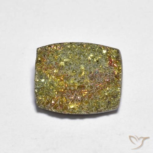 3.58克拉天然多色彩虹黄铁矿，长方形切工，10.8×9.1毫米，不透明