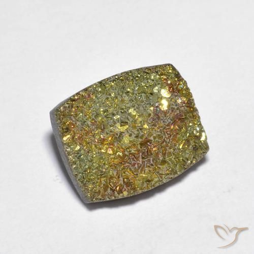 3.58克拉天然多色彩虹黄铁矿，长方形切工，10.8×9.1毫米，不透明