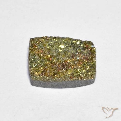 3.58克拉天然多色彩虹黄铁矿，长方形切工，10.8×9.1毫米，不透明