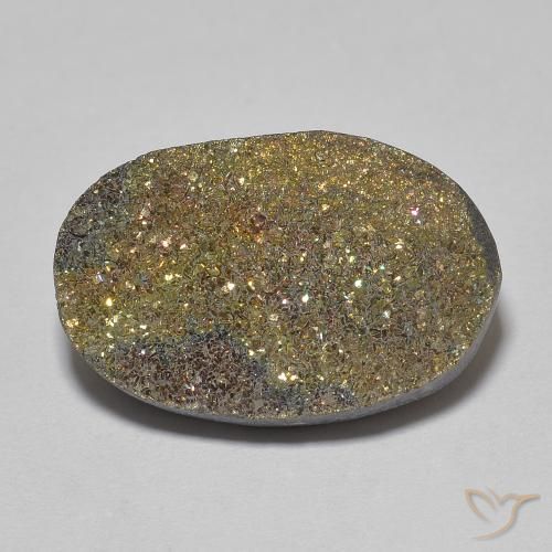 11.05ct 天然 彩色 彩虹黄铁矿, 椭圆形, 不透明