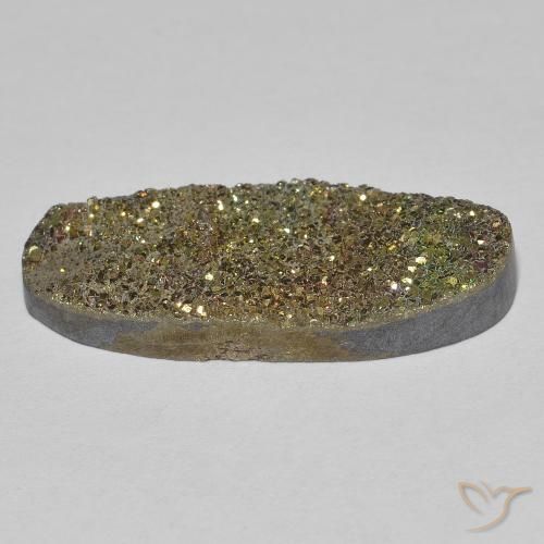 9.77克拉天然彩虹黄铁矿，椭圆形，不透明