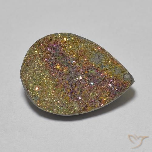 6.65ct 天然 彩色 彩虹黄铁矿, 梨形, 不透明