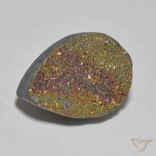 6.65克拉天然彩虹黄铁矿，梨形，不透明