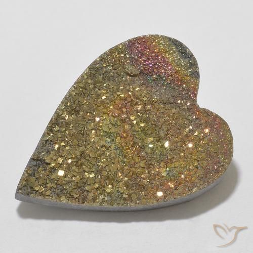 13.78克拉天然多色彩虹黄铁矿，心形，21.6×16.7毫米，不透明