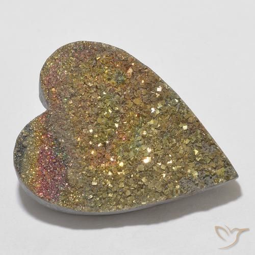 13.78克拉天然多色彩虹黄铁矿，心形，21.6×16.7毫米，不透明