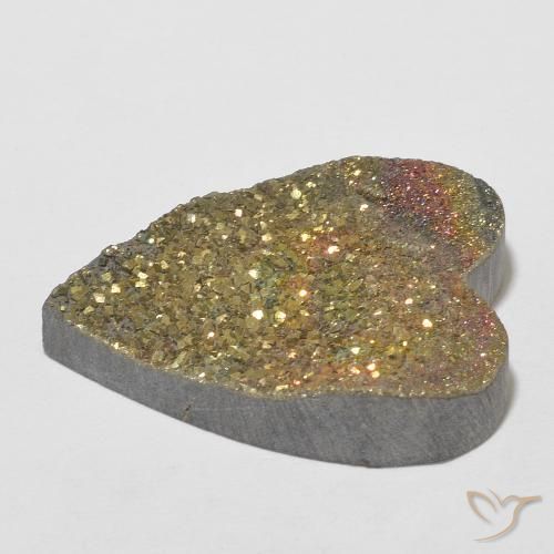 13.78克拉天然多色彩虹黄铁矿，心形，21.6×16.7毫米，不透明