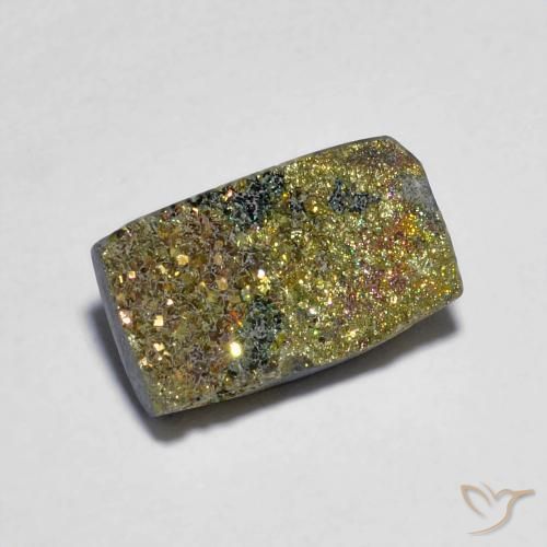 3.88克拉天然多色彩虹黄铁矿，长方形切工，12.5×7.7毫米，不透明