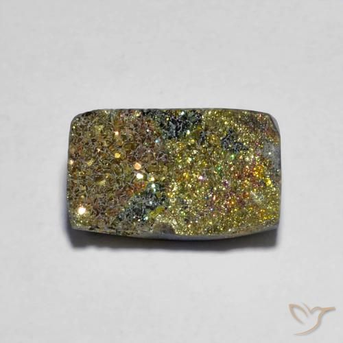 3.88克拉天然多色彩虹黄铁矿，长方形切工，12.5×7.7毫米，不透明